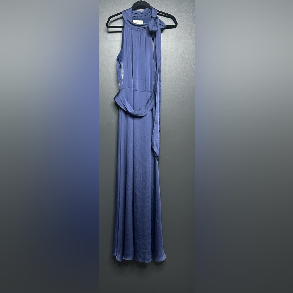 NWT Sachin and Babi Kayla Gown Tie Neck Maxi Crinkle Dress Deep Cobalt 10 - Picture 3 of 7